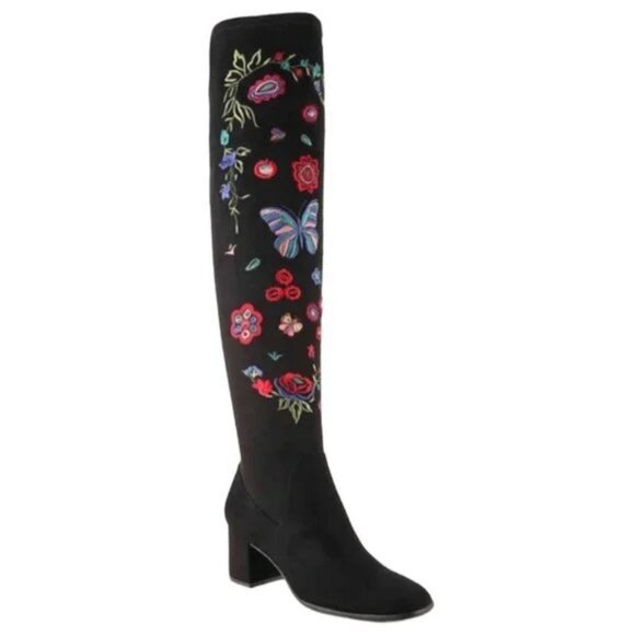 Impo Shoes - IMPO Judy Over the Knee High Suede Boots Sz 8M Black Embroidered Boho Fa…